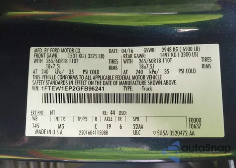 2016 Ford F-150 Xlt z USA, uszkodzony, nr VIN 1FTEW1EP2GFB96241